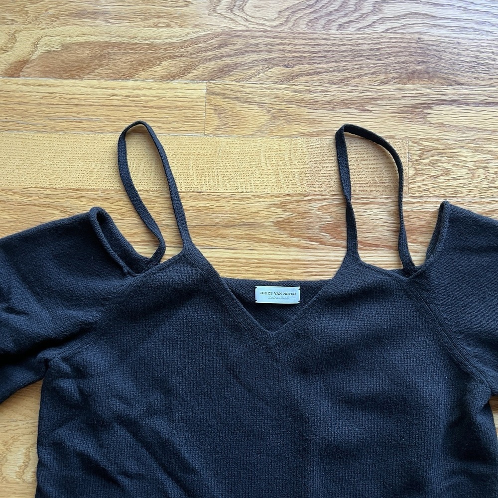 Dries Van Noten Merino Wool Cold Shoulder Sweater Black Women Sz XS‎ Sexy Chic - Picture 4 of 12